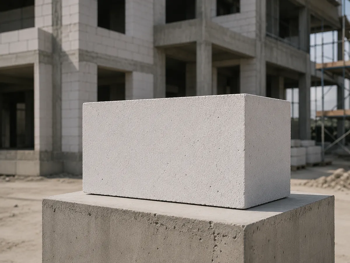 নির্মাণস্থলে LiteStone ব্লকের ক্লোজআপ